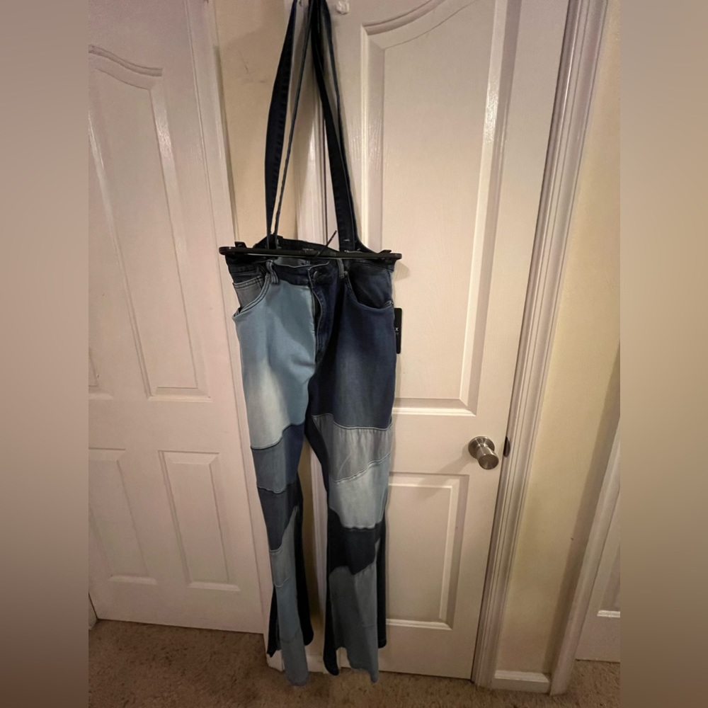 Flare overall patchwork jeans